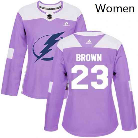 Womens Adidas Tampa Bay Lightning 23 JT Brown Authentic Purple Fights Cancer Practice NHL Jersey